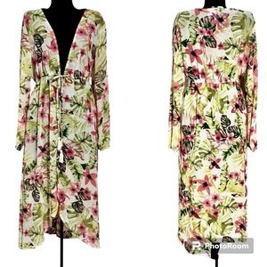 GOA Beachwear by Japna Drawstring Waist Floral Print Chiffon Coverup Robe‎ L